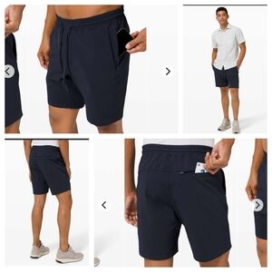 Men's Lululemon Bowline Linerless 8” Shorts Seersucker Drawstring Navy Sz Small